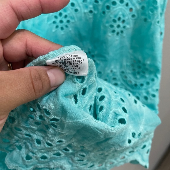 Ruby Yaya Embroidered Eyelet Shift Dress W/ Slip Flare Short Sleeve Aqua Cotton - Picture 6 of 12